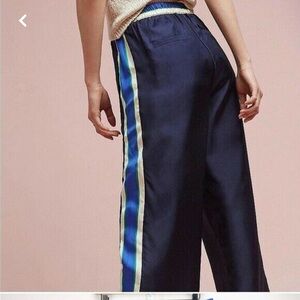 Anthropologie Blue Silk Stripe crop pant